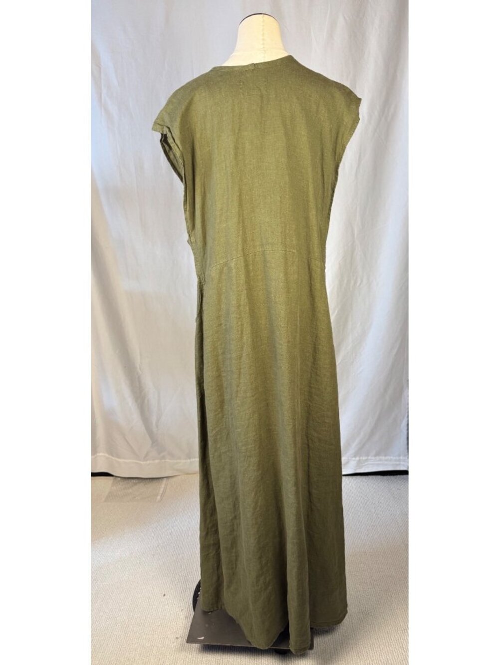 Flax Jeanne Engelhart Olive Green Linen Maxi Dress Large Lagenlook Minimalist - Picture 8 of 13